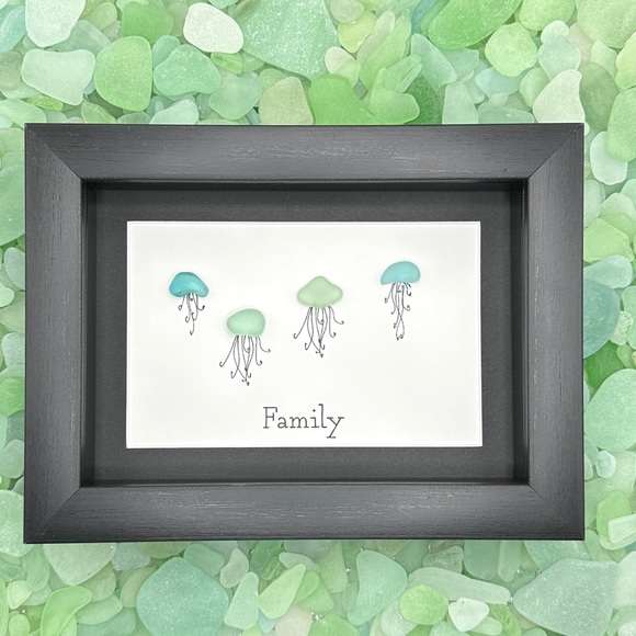 Sea Glass Art Family Present| Friendship Seaglass Jellyfish Framed Art Gift - Picture 2 of 9